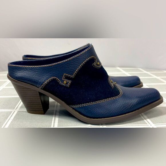 Western Blue Leather Suede Mules Boot Shoes Womens Size 7 Cowgirl Clog Booties - Picture 6 of 11